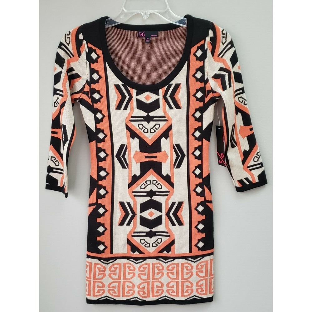 Womens black and orange knit sweater dress Size XS 3/4 sleeve .